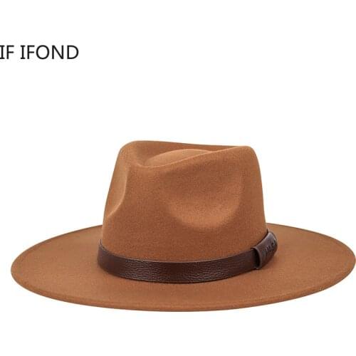 Classical Big Wide Brim Felt Fedora Hat Wool Black white Wool Church Jazz Hats Men Women Winter Vintage Panama Cap