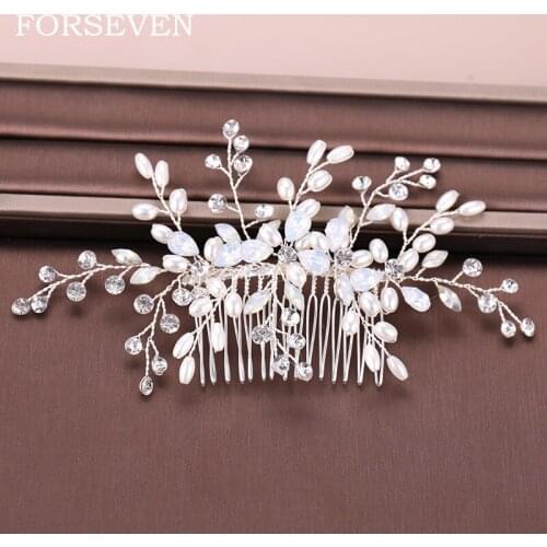 Full Pearl Bridal Hair Combs Wedding Hair Accessories Floral and Pearl Hair Comb For Women Bride Hair Ornaments Golden Headpiece