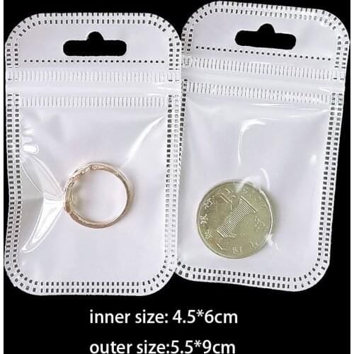 Iner size 4*6cm 300Pcs White / Clear Self Seal Zipper Plastic Packing Bag Zip Lock Package Bags With Hang Hole Jewelry storage