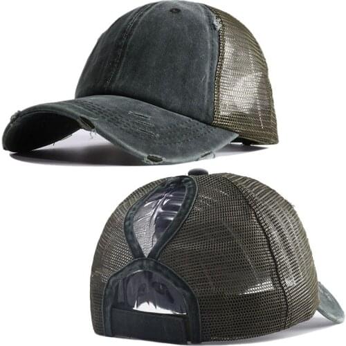 Summer Hollow Out Trucker Caps For Women Solid Washed Denim Cotton Fitted Adjustable Baseball Caps Sport Hat Snapback