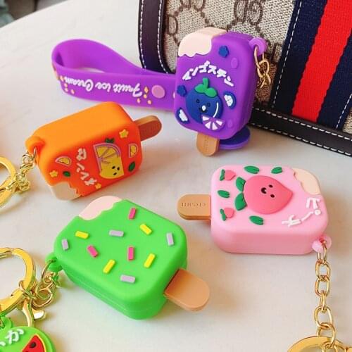 Creative Cartoon Watermelon Peach Ice Cream Keychain Cute Sweet Grape Orange Keyring for Women Men Car Bag Pendant Key Fob Gift