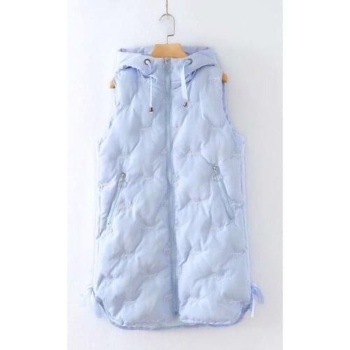 Plus size sky blue black khaki sleeveless women loose hooded jackets 2020 new winter casual ladies soft vest coats female tops