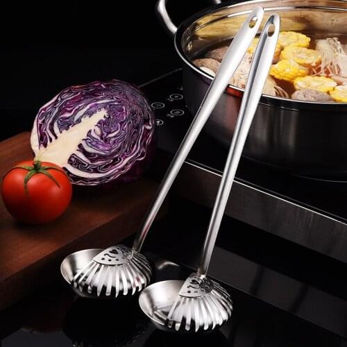 Stainless steel hot pot multi purpose soup shell cooking leaky spoon soup slag separation dual purpose Hotel scoop kitchen tools