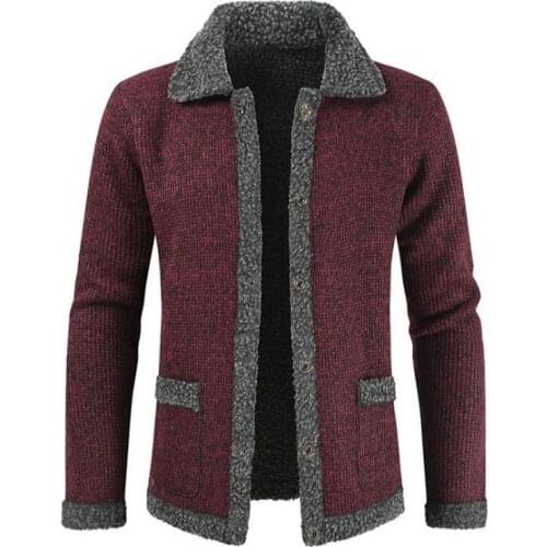 Men Cardigan Casual Plus Velvet Thick Lapel Single-Breasted Casual Sweater Mens Knitted Outwear