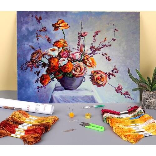 Landscape Yellow Flowers Printed 11CT Cross-Stitch Embroidery Set DMC Threads Craft Handiwork Sewing Knitting For Stamped