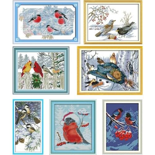 Joy Sunday Winter Bird Series DIY Cross Stitch Kits 11&14CT Printed Patterns Crafts Handmade Sewing Needlework Embroidery Sets