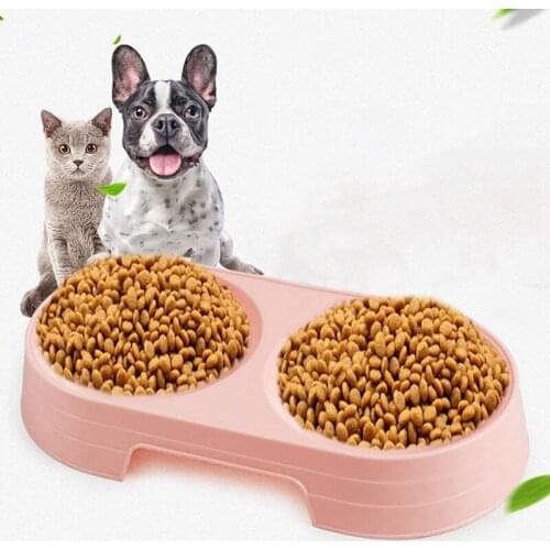 New Pet Feeder Pink Color Plastic Double Bowl Cats and Dogs Eating Bowls Pets Food Container Supplies
