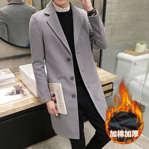 Winter New Mens Fashion Boutique Thick Warm Woolen Coat / Mens Coat Jacket Mens Solid Color Long Woolen Windbreaker Coat