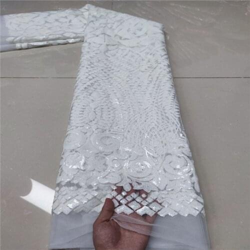 New Blue Fabric Lace High Quality Latest white African Laces 2020 With Sequins Nigerian Tulle French Net Lace Fabric For Party