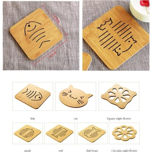 Dinner Plate Natural Bamboo Wood Hollow Thickened Coaster Heat Insulation Anti-scalding creative wooden lovely cartoon place mat