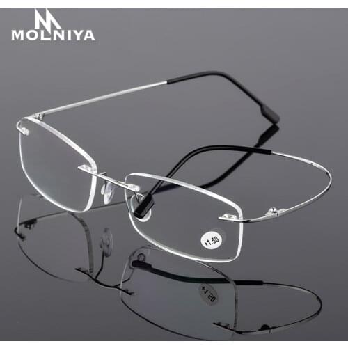 2021 Ultralight TR90 Memory Titanium Rimless Reading Glasses Men&Women Presbyopic Eyeglasses +1.0 +1.5 +2.0 to+3.5 +4.0