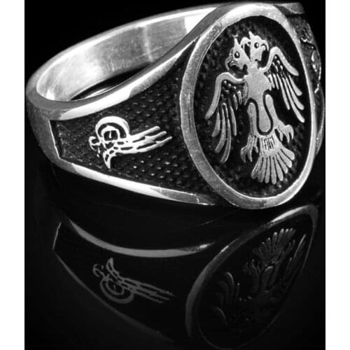 Ottoman Tughra Style Ring Great Seljuk Empire Eagle Ring Animal Men Accessories 925 Sterling Silver Turkis Men Jewelery