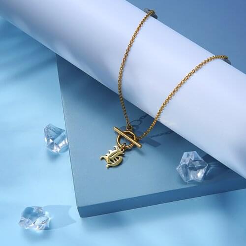 Initial Letter Necklace Stainless Steel Toggle Necklace For Women Gold/Silver Color Metal Alphabet A-Z Charm Choker Collier