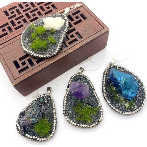 Natural Stone Resin Pendant Irregular Shaped Diamond Necklace Earring Pendant Multicolor Grass Decoration Accessories Pendant