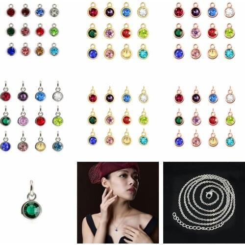 12pcs Bling birthstone pendant with open ring dangle charm fit Rotating Key Chain Key ring bag necklace DIY Jewelry Making HC461