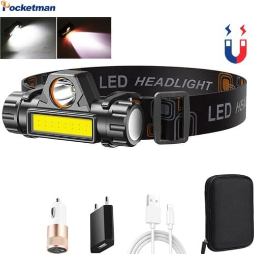 Portable Mini Flashlight Q5+COB Led Headlamp Powerful Built-in 18650 Battery Stepless Dimming Outdoor Camping Fishing Headlight