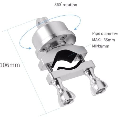 Helmet 360 Swivel Rotating Bar Mount for 22-32MM Selfshot Arm for Gopro 5/4/3 3+ Plus /Sjcam/yi Cycling Skydiving Skiing Silver