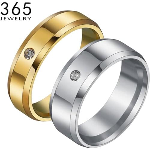 Simple Stainless steel CZ Stone Couple Rings High Gold Quality Wedding Ring Party Anniversary Gifts Dropshipping