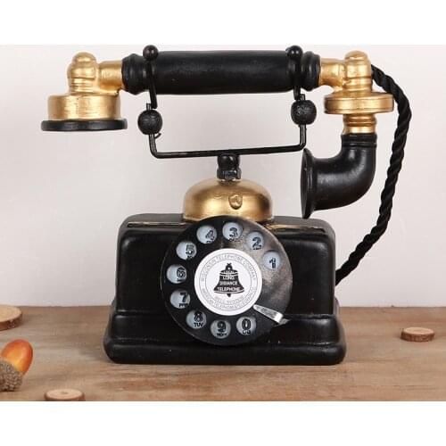 Retro Phone Resin Old Craft Vintage Style Desk Figurines Home Decorative Telephone Model Bar Cafe Tabletop Miniatures