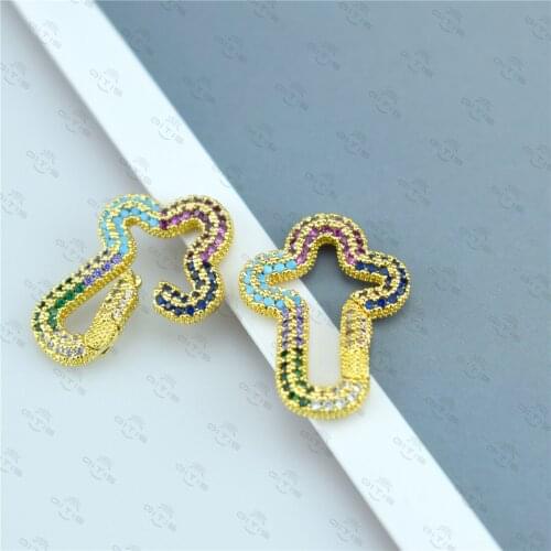 Luxury Jewelry Making Supplies Cross Rainbow Zircon Clasps Pendants Accessories for Necklaces Making DIY Fine Jewelry