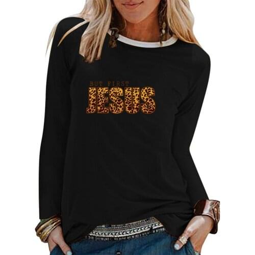 Leopard Jesus But First Printing T-shirts Women Spring Shirts for Women Loose Graphic Shirts Cotton Round Neck Ropa Mujer