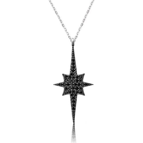 Silver Black Pole Star Lady 'S Necklace