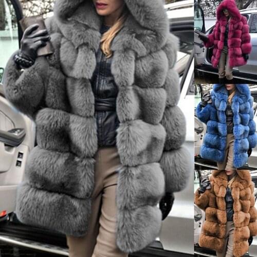 Plus size Winter new womens Faux Fur fox fur coat casual thicken Hooded Faux Fur luxury coats fashion imitation fur loose coat
