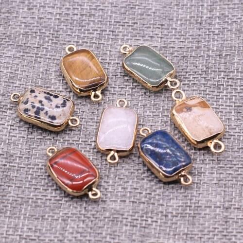 Natural Stone Two-hole connector Exquisite Charms Rectangle Pendant For Jewelry Making DIY Necklace Bracelet Accessory