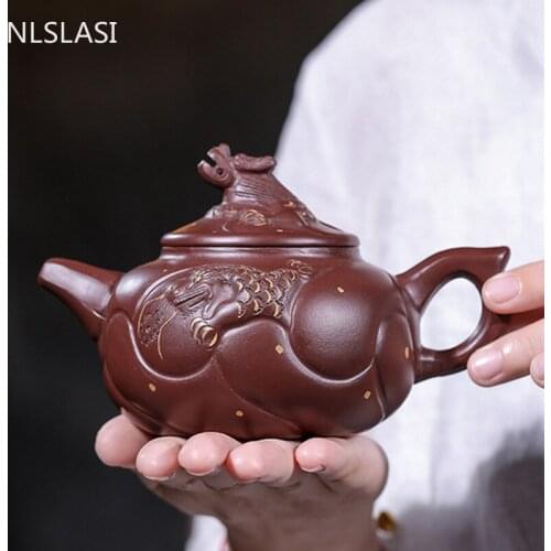 High-end Yixing Tea Pot Handmade Dragon Pattern Purple Clay Teapot Raw Ore Beauty Kettle Chinese Tea Ceremony Customized 290ml