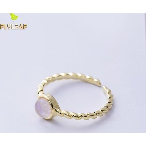 Flyleaf Gold Twist Moonstone Open Rings For Women High Quality Lady 100% 925 Sterling Silver Fashion Jewelry Bague