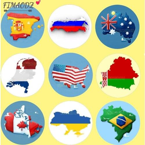 FIMAODZ American Flag Pin Badge National Flags Italy German Canada Spain Russia Brazil Map Bag Pins Brooches Friendship Souvenir