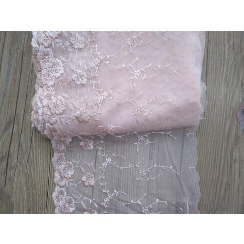 1Yard 21cm Width Flowers Embroidered Lace Trim Skin Pink Floral Mesh Net Costume Decor Bra Lingerie Trimmings Applique Fabric