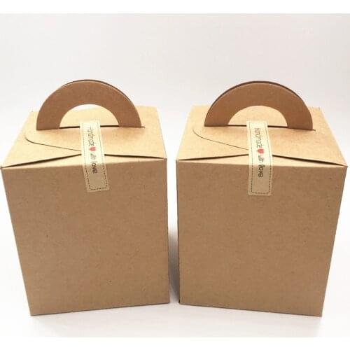 12Pcs/Lot Brown Kraft Paper Box With Two Kind Free Stickers for Jewelry Carrying Case Wedding Gift Engagement Boxes 9.5x9.5x11cm