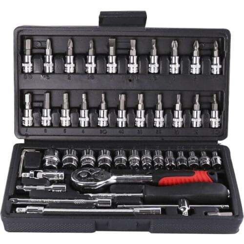 46pcs Socket Ratchet Car Repair Tool Wrench Set Head Ratchet Pawl Socket Spanner Screwdriver Professional Metalworking Tool Kit