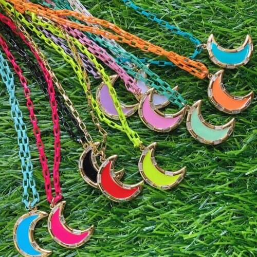 5Pcs 2021 Fashion Enamed Crescent Zircon Moon Pendant Necklace Fashion Necklace For Women Jewelry Gift