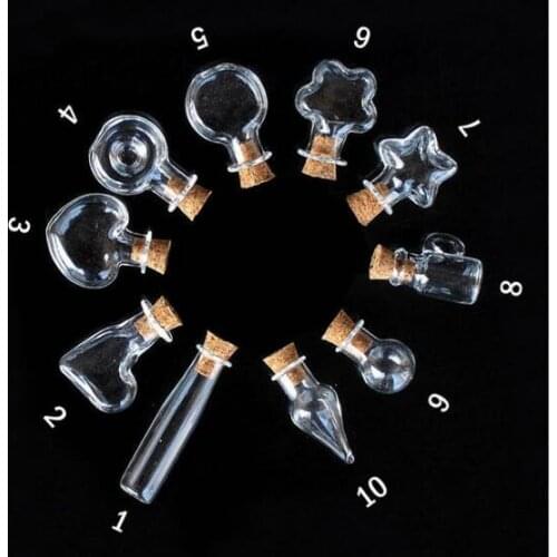 50pcs mix Clear Glass Bottle Cork Bottles Glass Vial Pendant Glass Wish Cork Bottle NEW