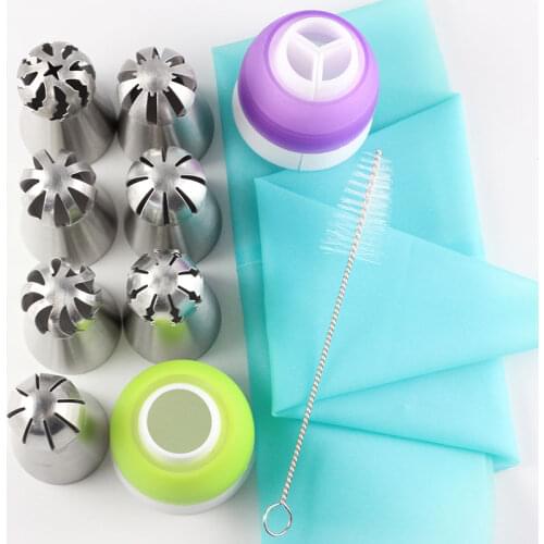 7Pcs Sphere Icing Shape Piping Stainless Steel Nozzles Ball Cream Tips Pastry And 1Pcs Brush 1Pcs Bag 2Pcs Coupler Converter