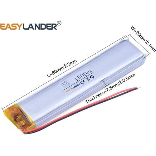 752080 3.7V 1500mAh Rechargeable Li-Polymer Li-ion Battery For DVR PAD GPS PSP Vedio Game E-Book Tablet PC Power Bank