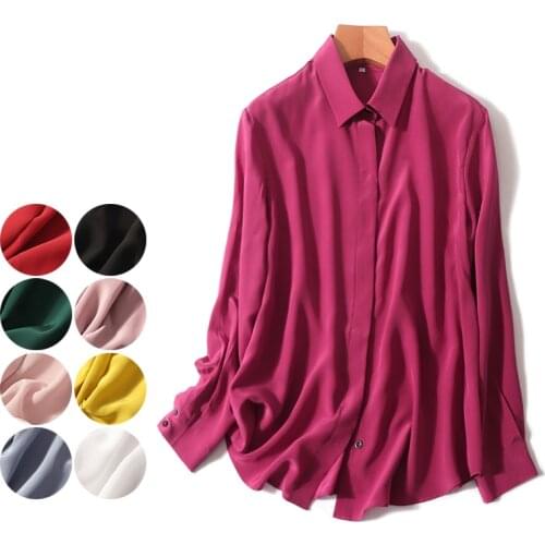 100% natural silk Blouses Multi-color Office Long Sleeve Real Silk Blouse Tops for women Office Wear Shirts work Blouses