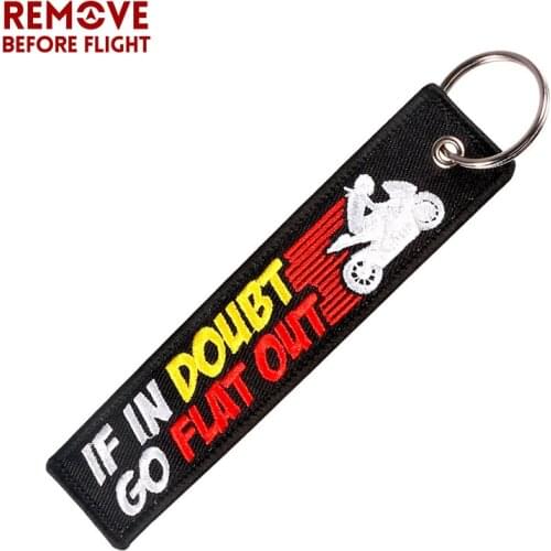 Keychain for Motorcycles and Cars IF IN DOUBT GO FLAT OUT Embroidery Letter Key Chain Bijoux Gifts Tag Porte Clef OEM Key Ring