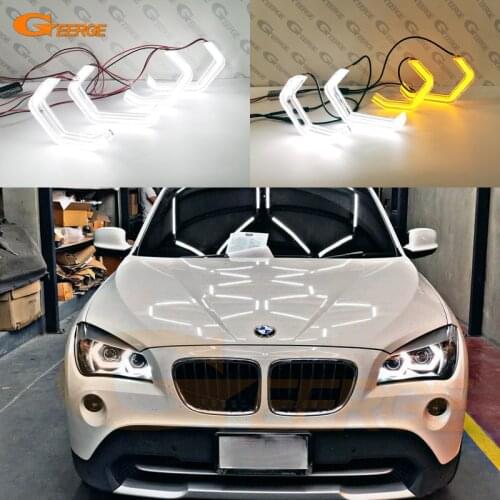 For BMW X1 E84 2009-2015 Xenon headlight Super Bright led 3D Hexagon Angel Eyes halo rings M4 Iconic Style crystal Day light