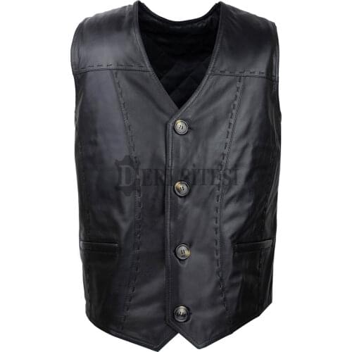 Mens Leather Vest - 100% Lamb Leather Vest, Black Leather Vest, Soft Sheepskin Vest, Genuine Leather Vest