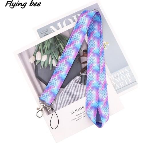 Flyingbee Purple Mermaid Scales Creative Lanyard Badge ID Lanyards Mobile Phone Rope Key Lanyard Neck Straps Accessories X1894