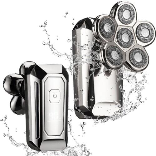 Head Shaver Waterproof Six-blade Razor for Bald Men with LED Display Versatile 6D Floating Design for Hair Beards Facial