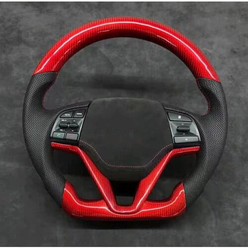 Racing Cuatomized Carbon Fiber Sports Steering Wheel Perforated Leather compatible for Hyundai Elantra Veloster IX35 2012-2015