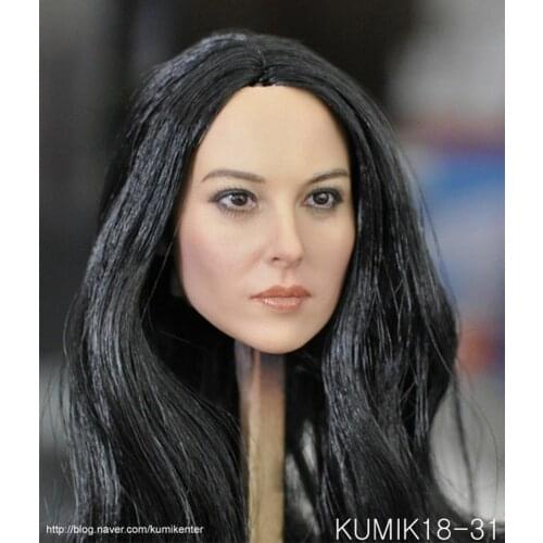 KUMIK KM18-31 Black Hair Girl Head Carved 1/6 Europe Female Head F 12'' Figure