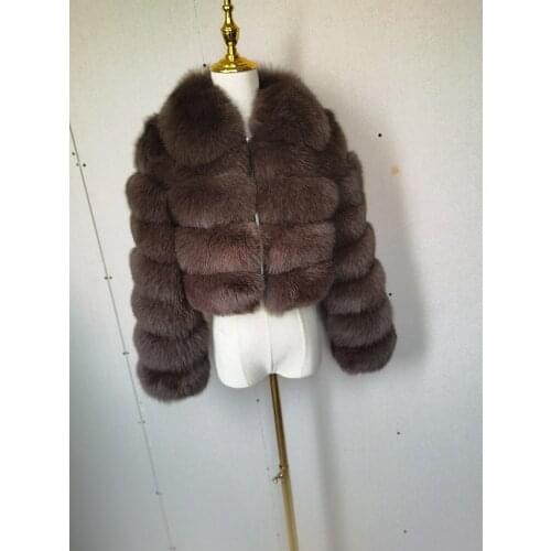 Hot Sale Women Fashion Winter Fluffy Thick Warm Short Real Fox Fur Jacket Overcoat Natural Fur Slim Jackets with Fox Fur Collar