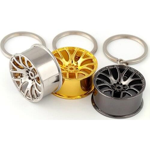 Mini Keychain Alloy Car Wheel Hub Auto Logos Key Chain Auto Repair Parts Car Mini Tire Wheel Key Chain For Car Key Decoration