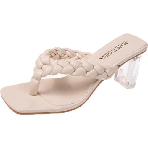 Soft Padded Weave High Block Heel Women Summer Thong Sandals Flip Flop Mint Green Plus Size