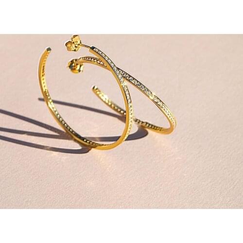 Anti Allergy Starry 925 Sterling Silver 18K Gold Rhinesrtone Jewelry for Women Large Medium Small Hoop Earrings for Women Girls